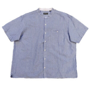 Orvis Blue & White Striped Collarless Button-Up Shirt